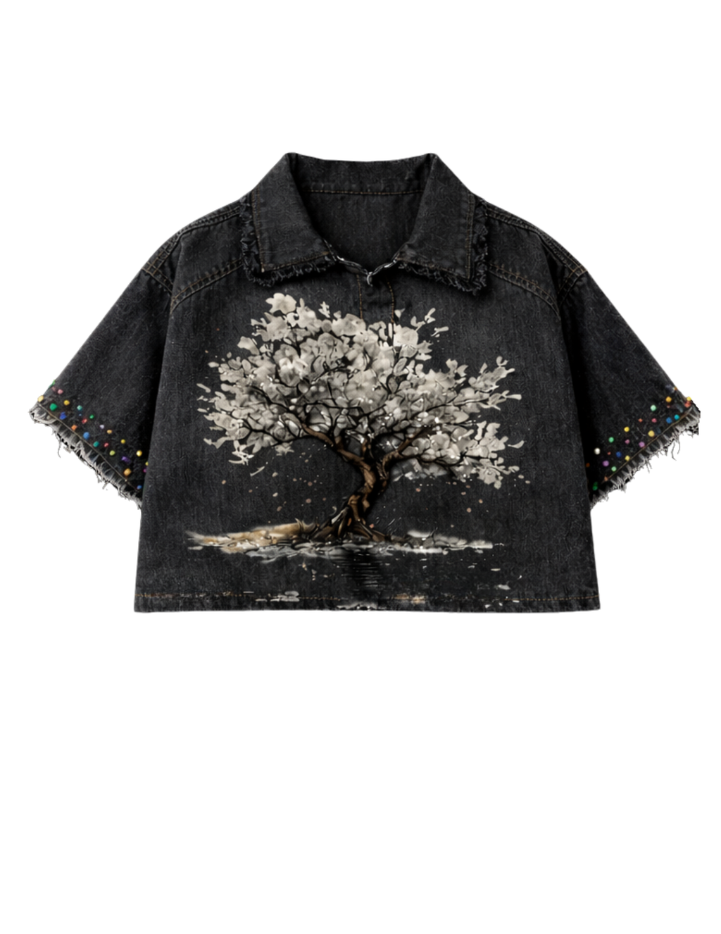 Black Cherry Blossom Denim Top