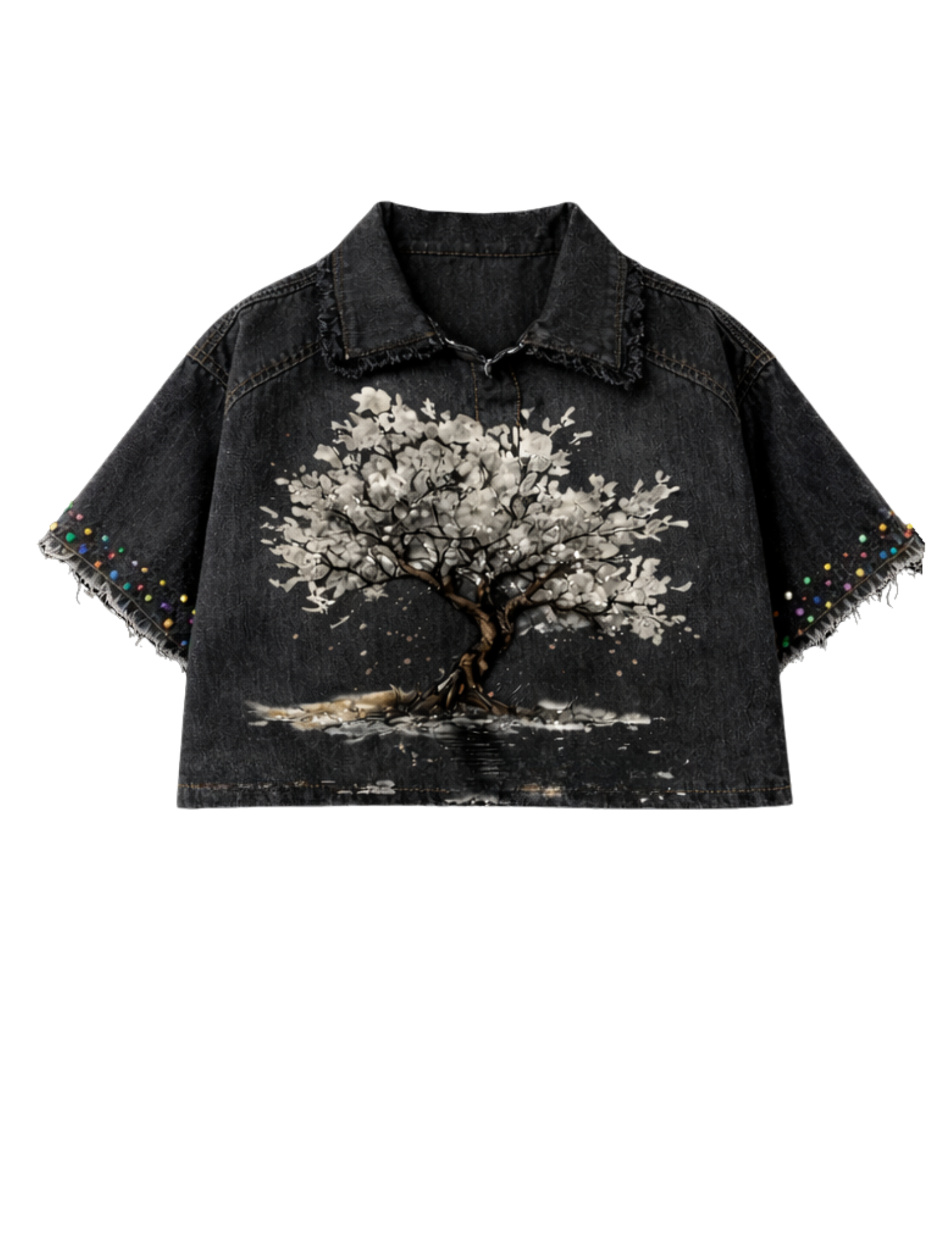Black Cherry Blossom Denim Top (PREORDER)