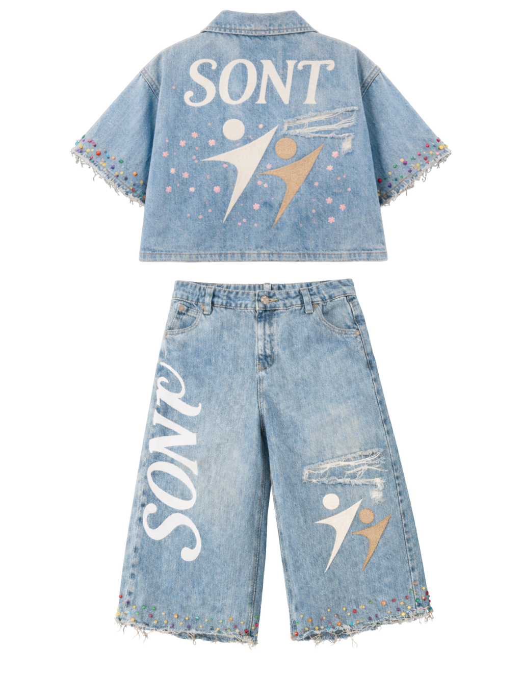 Blue Cherry Blossom Denim Set