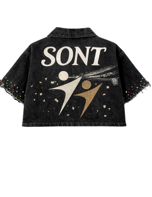 Black Cherry Blossom Denim Top (PREORDER)